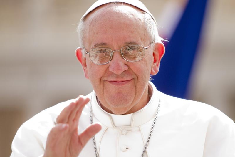 Pope Francis in a Popemobile on Easter Sunday 2013, greeting the crowds in St Peter's Square, the Vatican, after Mass - 31st March 2013