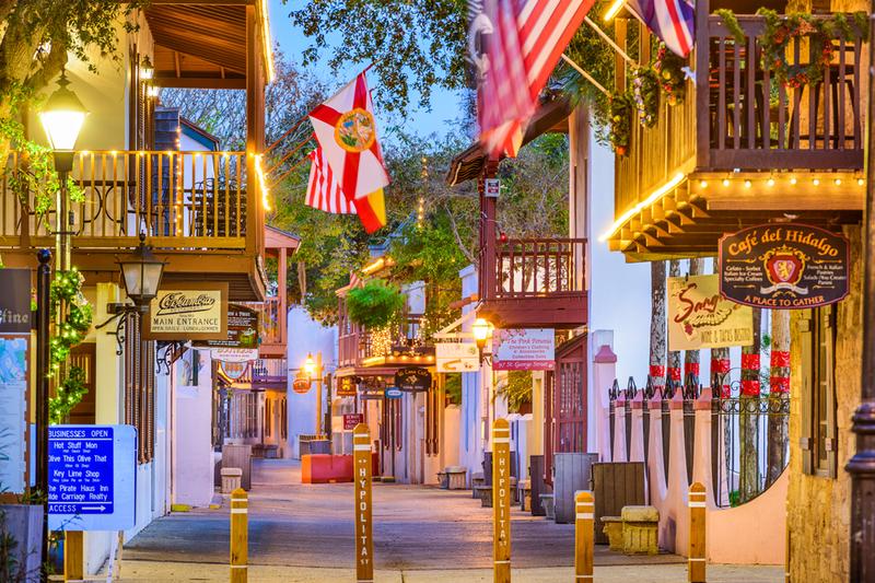 ST. AUGUSTINE, FLORIDA - JANUARY 5, 2015: Shops and inns line St. George. Once the main street, it is still considered the heart of the city.