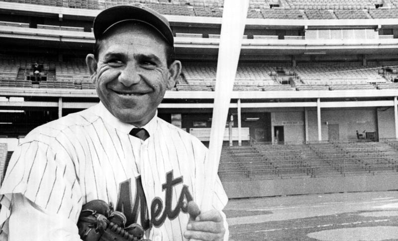 Yogi Berra #8 of the New York Mets circa 1964 at Shea Stadium in New York City.
