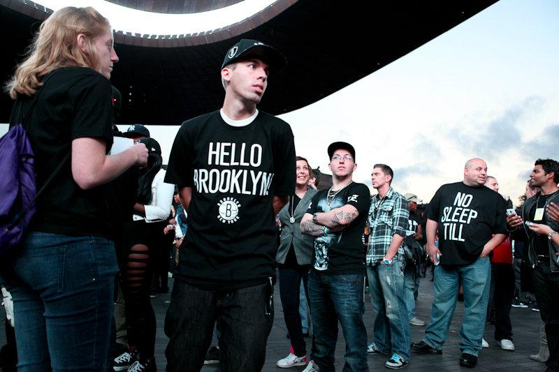 Fans of Jay-Z gather outside the Barclays Center on opening night.