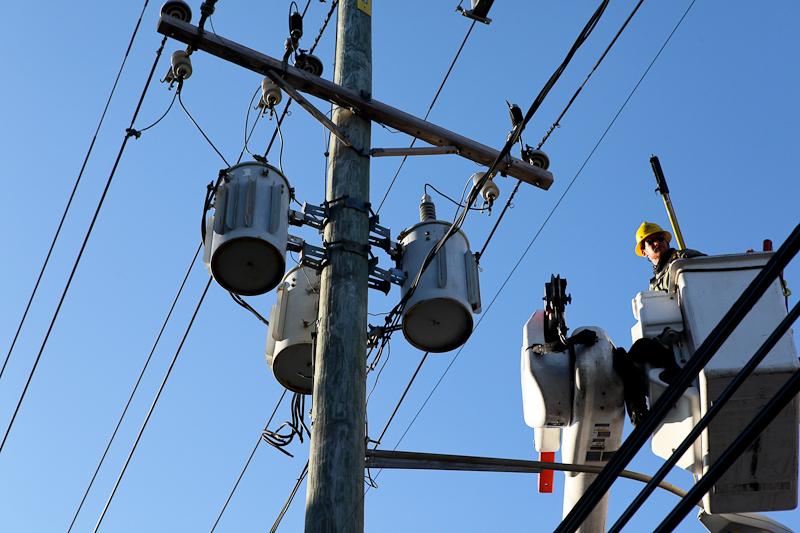 LIPA workers in Far Rockaway trying to restore power after Hurricane Sandy.