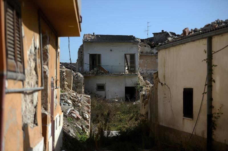 Buildings damaged in the 2009 earthquake in the village of Onna. Photo taken on October 22, 2012.