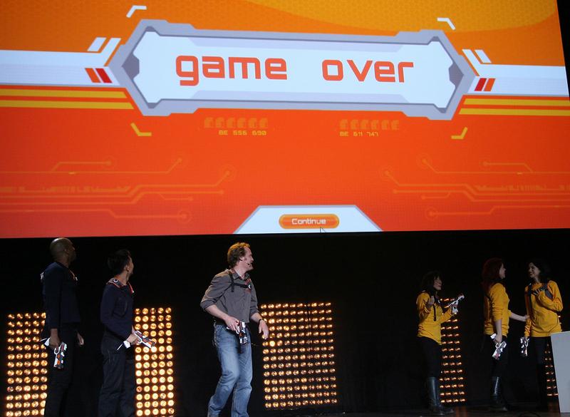Johel McHale presents Ubisoft's new game Battletag' at the Ubisoft's E3 Press Conference in Los Angeles, on June 14, 2010.