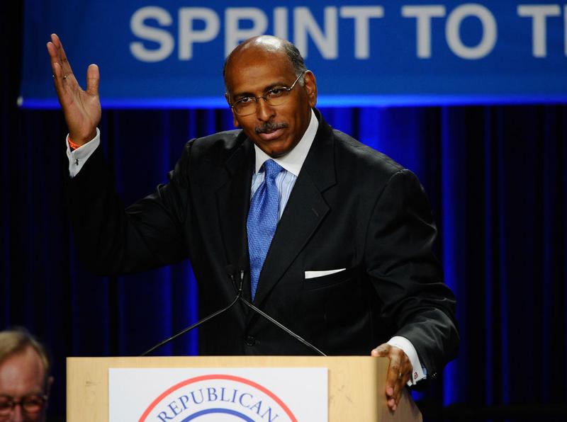 RNC Chairman Michael Steele speaks before introducing former governor of Alaska Sarah Palin during a Republican National Committee (RNC) rally October 16, 2010 in Anaheim, California.