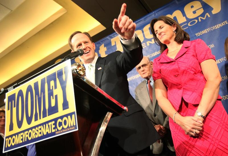 Republican Senator-elect Pat Toomey and his wife Kris celebrate at his victory party at the Holiday Inn November 2, 2010 in Allentown, Pennsylvania.