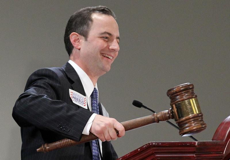 Reince Priebus holds up a gavel after he was elected to be the new chairman of the National Republican Committee during the RNC Winter Meeting January 14, 2011 in National Harbor, Maryland.