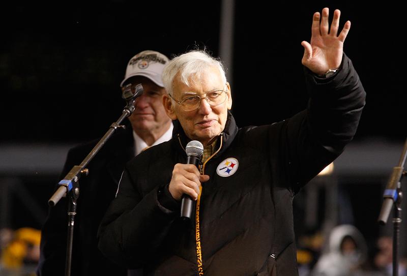Owner of the Pittsburgh Steelers Dan Rooney waves to the fans.