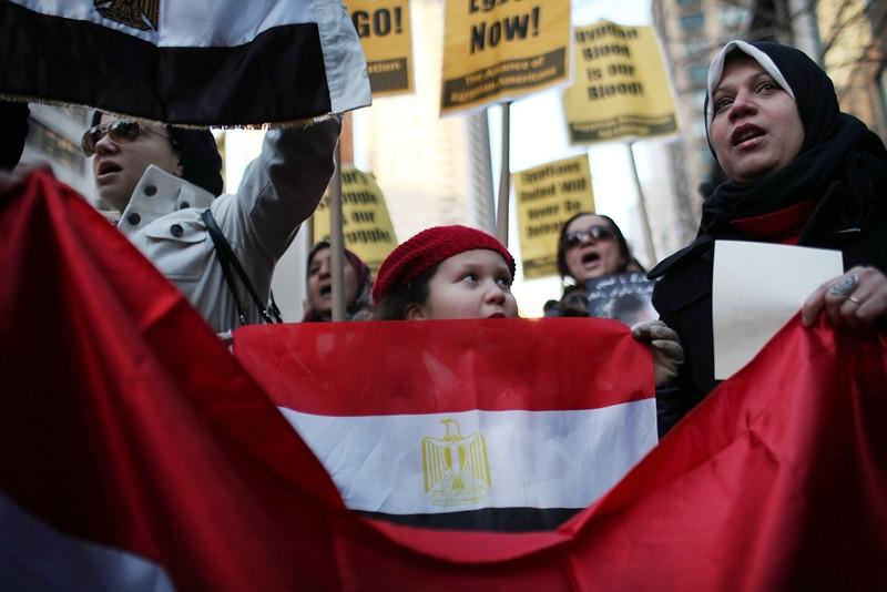 Demonstrators rally outside the UN Egyptian Mission In New York