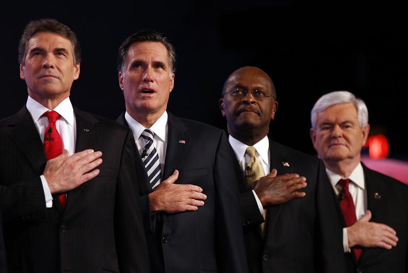 Texas Gov. Rick Perry, Gov. Mitt Romney, Herman Cain and former Speaker of the House Newt Gingrich.