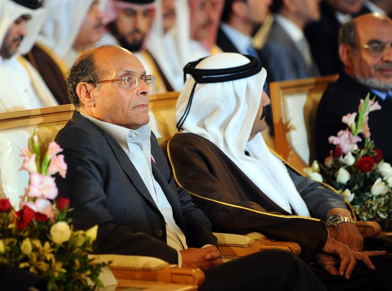 Tunisian President Moncef Marzouki, Qatar's Emir Sheikh Hamad bin Khalifa al-Thani and Tunisian Prime Minister Hamadi Jebali .