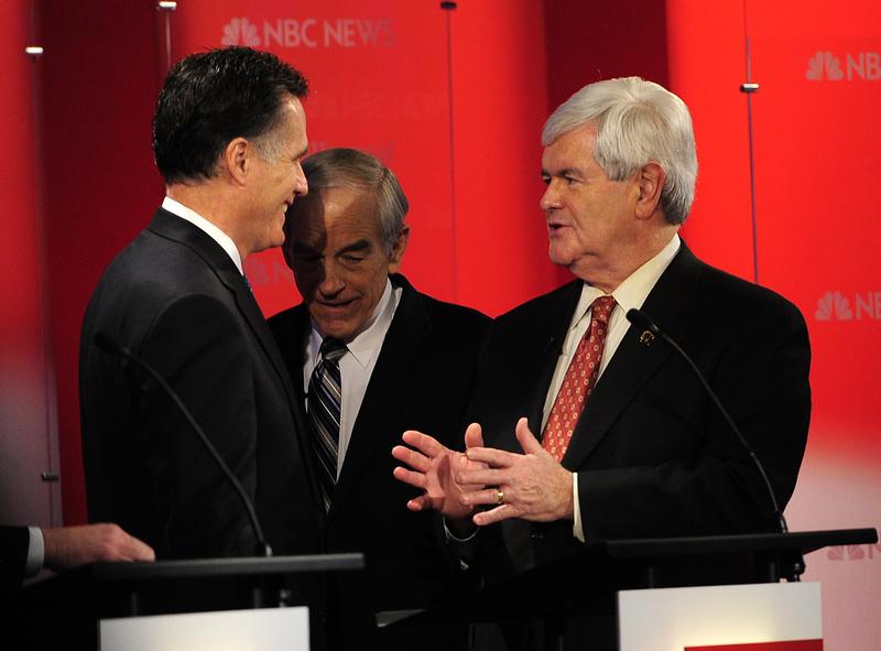 Republican presidential hopefuls Mitt Romney, Newt Gingrich, and Ron Paul.