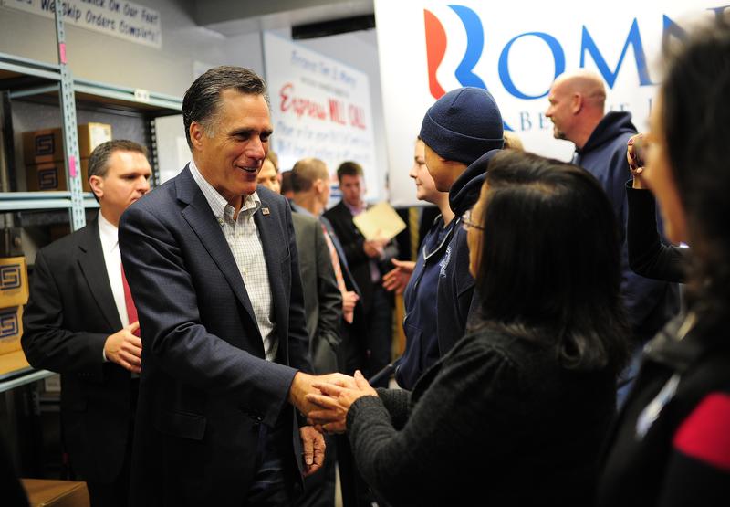 Former Massachusetts Gov. Mitt Romney campaigns in Sparks, Nevada, the day before the 2012 Nevada Republican Caucus.