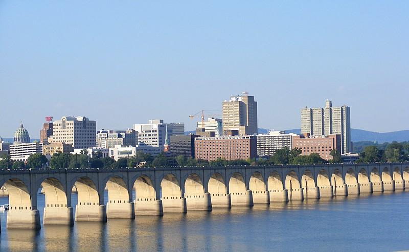 The Reading Railroad Bridge crossing the Susquehanna River into Harrisburg.