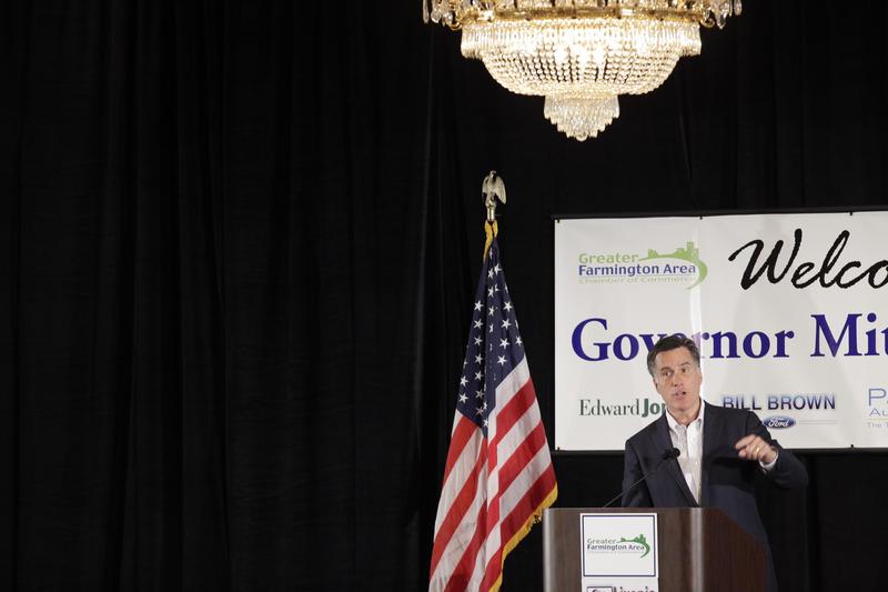 Mitt Romney speaks to supporters at The Greater Farmington Area Chamber of Commerce luncheon.