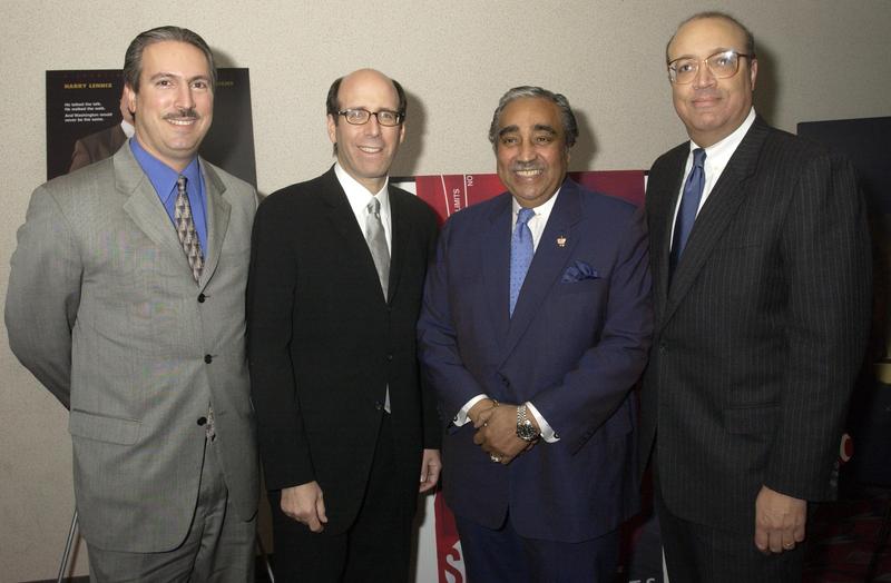 (FILE: Feb 4, 2002) Matt Blank, CEO of Showtime, Rep. Charles Rangel (D-NY) and Adam Clayton Powell, IV, and Adam Clayton Powell, III, at the premiere of Showtime's 'Keep the Faith, Baby.'
