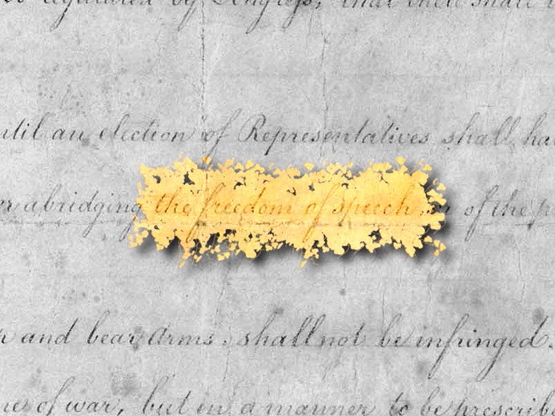 From the First Amendment: "Congress shall make no law ... abridging the freedom of speech ..."