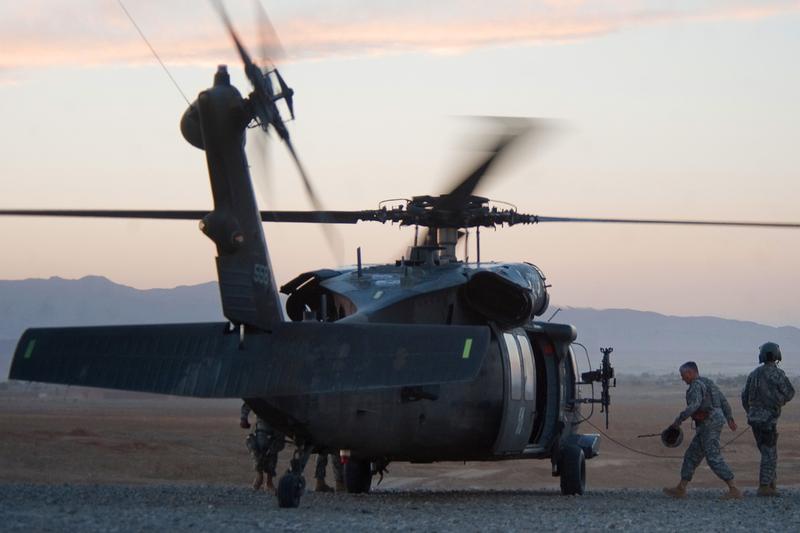 Chief of Staff of the Army, Gen. George W. Casey Jr., boards a UH-60 Blawkhawk Helicopter in Sharana, Afghanistan, Oct. 11, 2010.