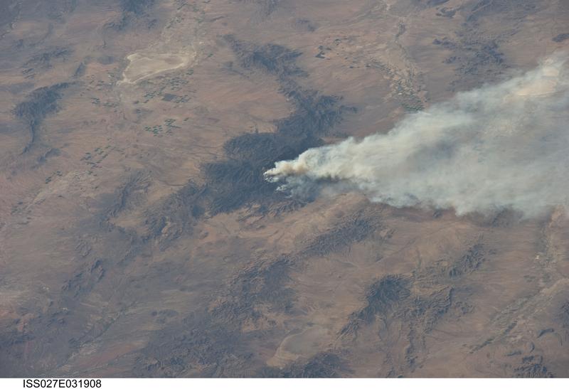 An International Space Station photo of a fire in Southeastern Arizona in May of 2011.