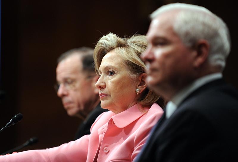 Secretary of State Hillary Clinton testifies before the Senate Foreign Relations Committee on the new START Treaty, with Chair of the Joint Chiefs Admiral Mike Mullen and Defense Sec. Robert Gates