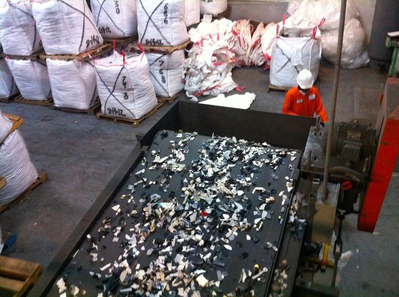 After shredding, the chewed-up pieces of computers and other e-waste are sorted by magnets and other machines.