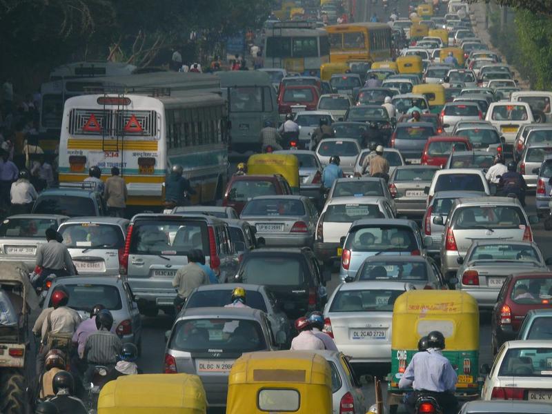 Traffic jam in Delhi, India