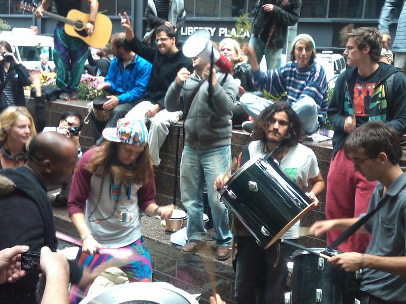 After marching, demonstrators jammed out in Zucotti Park