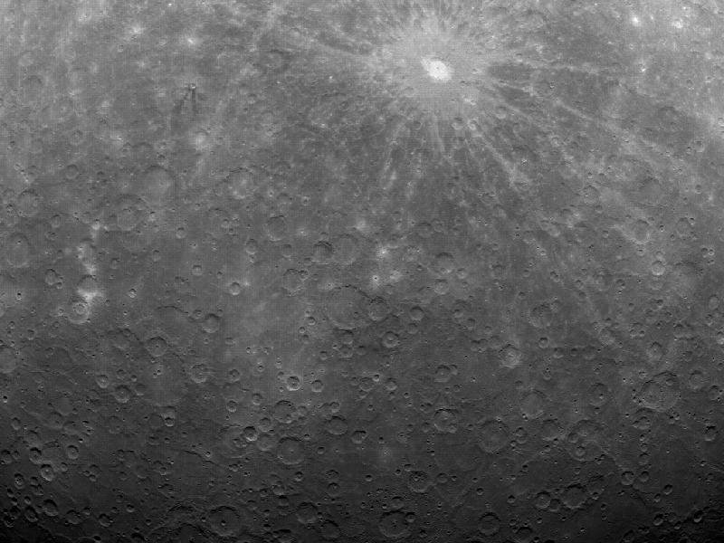 At 5:20 am EDT on Mar. 29, 2011, MESSENGER captured this historic image of Mercury. This image is the first ever obtained from a spacecraft in orbit about the Solar System's innermost planet.
