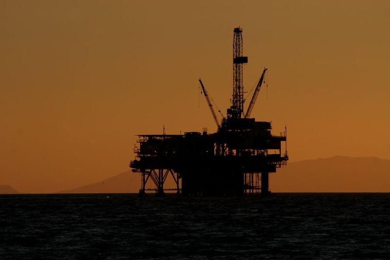 An offshore oil rig located off the coast of California