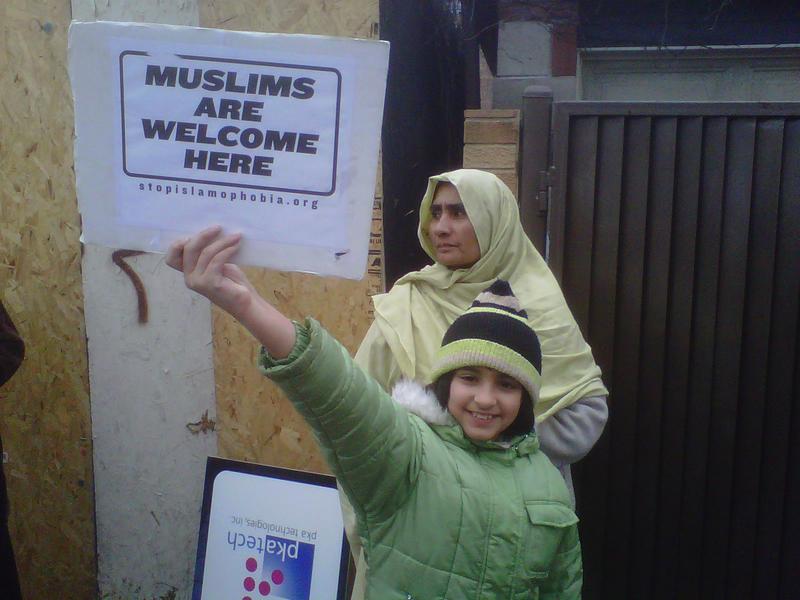 A young girl joined other supporters of a proposed mosque