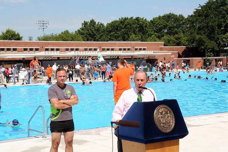 Mayor Bloomberg opens newly renovated McCarren Park Pool and Play Center and announces all city pools are open for summer season.