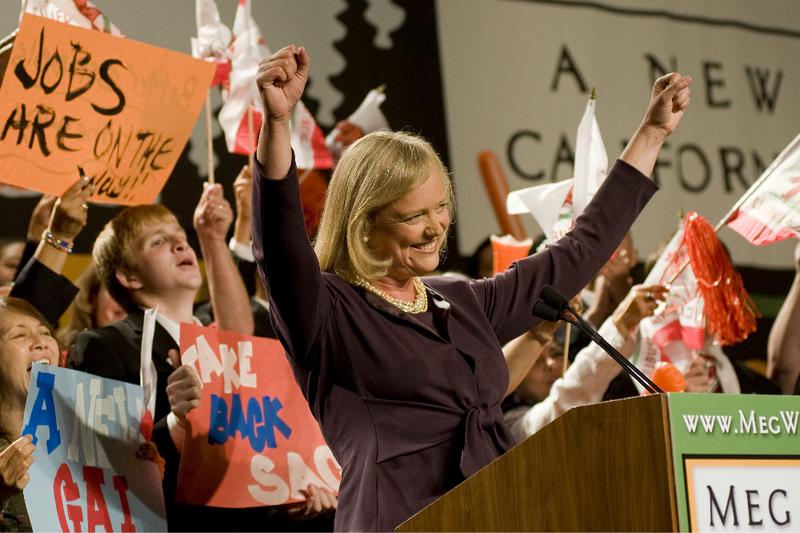 Republican gubernatorial candidate Meg Whitman delivers a campaign speech to supporters at her primary night party at the Universal Hilton Hotel June 8, 2010 in Los Angeles, Ca.