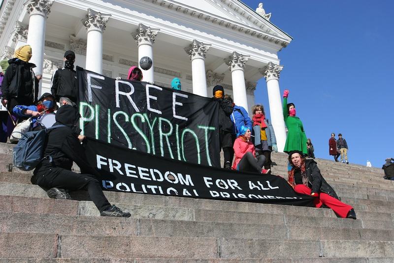 Protesters call for the release of Russian band "Pussy Riot"