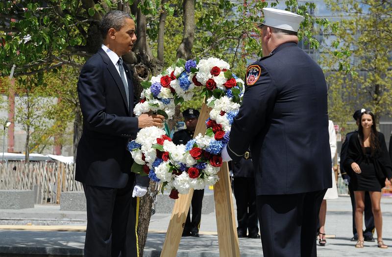 President Barack Obama lays a wreath at the 9/11 Memorial in New York on May 5, 2011.