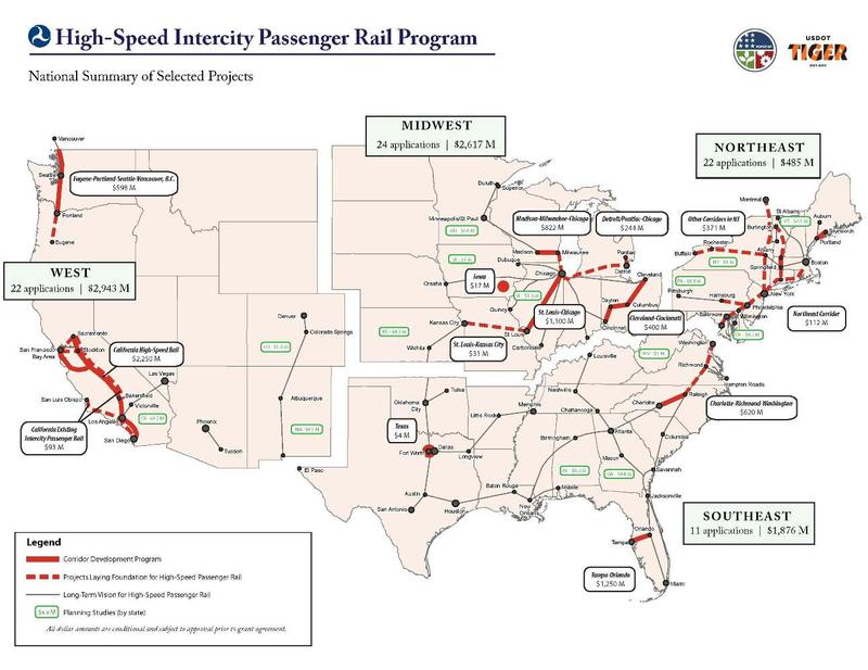 The map for President Obama's proposed plan for high speed rail