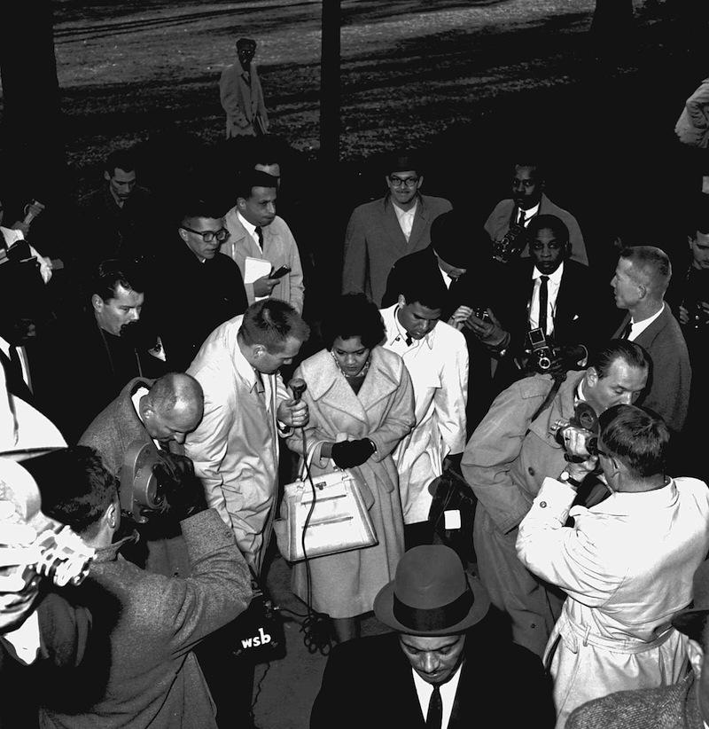Hamilton Holmes and Charlayne Hunter-Gault were surrounded by newsmen when we arrived on the Athens campus of the University of Georgia on January 9, 1961.