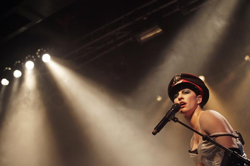 American singer Amanda Palmer performs live during a concert at the C-Club on October 28, 2012 in Berlin, Germany.