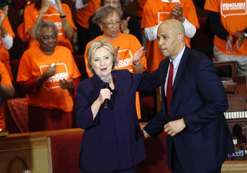 Sen. Corey Booker, D-N.J., introduces Democratic presidential candidate Hillary Clinton at a campaign event at the Cumberland United Methodist Church in Florence, S.C., Thursday, Feb. 25, 2016.