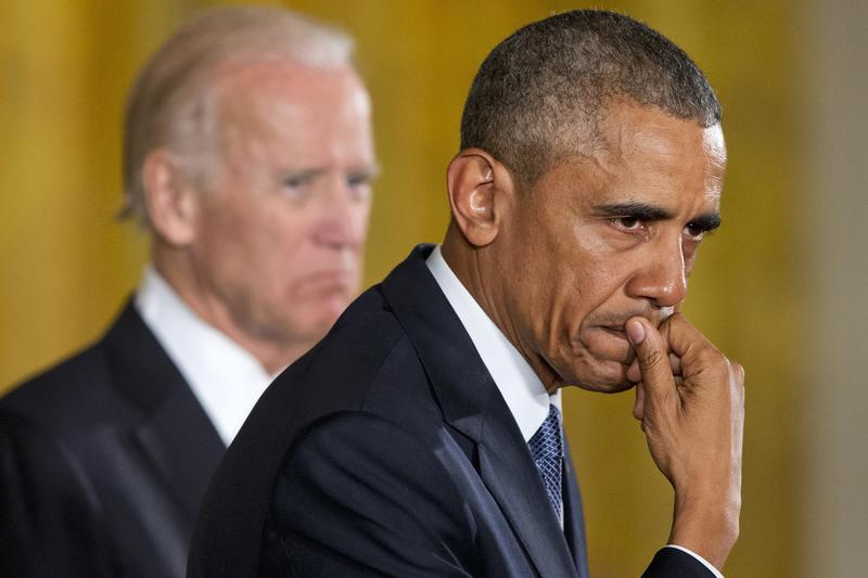 Jan. 5, 2016: An emotional President Barack Obama, joined by Vice President Joe Biden, pauses as he recalled the 20 first-graders killed in 2012 at Sandy Hook Elementary School.