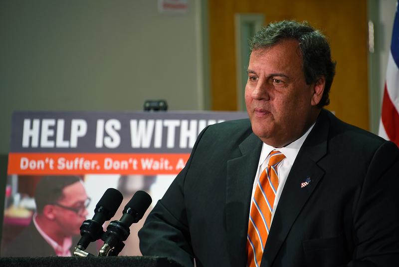 New Governor Chris Christie visits the state's hotline for addiction in April 2017.