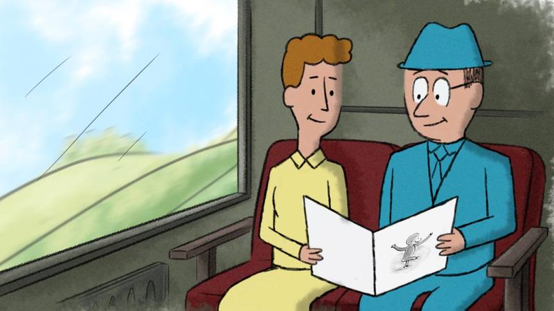 Illustration of Curious George creators Hans and Margaret Rey.