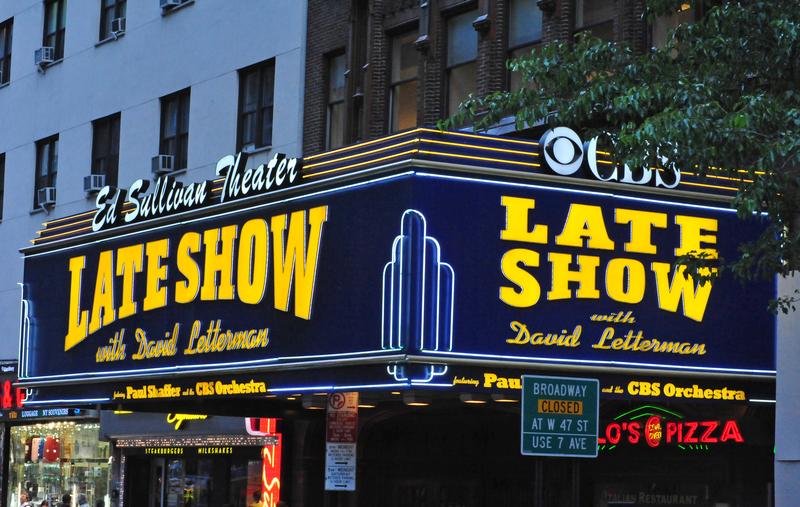 The sign on the Ed Sullivan Theater in Midtown Manhattan where the Late Show with David Letterman is filmed.