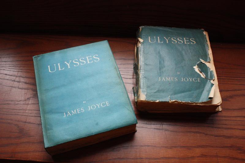 The first edition of Ulysses (left), published in Paris in February of 1922 (the Burns copy is no. 773 of 1000). On the right is the first English edition, which was published in October of same year