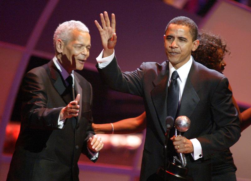 Julian Bond and Barack Obama during The 36th Annual NAACP Image Awards - Show at Dorothy Chandler Pavillion in Los Angeles, California, United States.