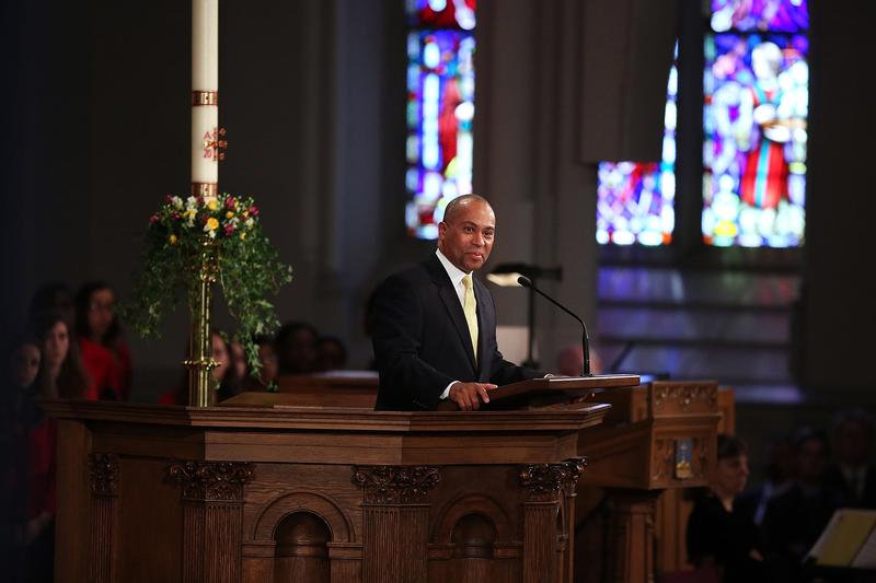 Massachusetts Gov. Deval Patrick speaks at an interfaith prayer service for victims of the Boston Marathon attack on April 18, 2013 in Boston.