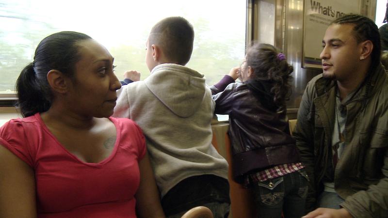 Hannah, Philly, and Hannah’s two children ride the subway together during one of their weekend visits.