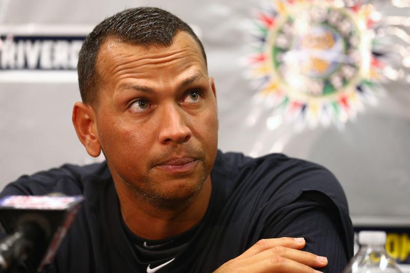 Alex Rodriguez of the New York Yankess speaks to the media before his game for the Charleston RiverDogs at Joseph P. Riley Jr. Park on July 2, 2013 in Charleston, South Carolina.