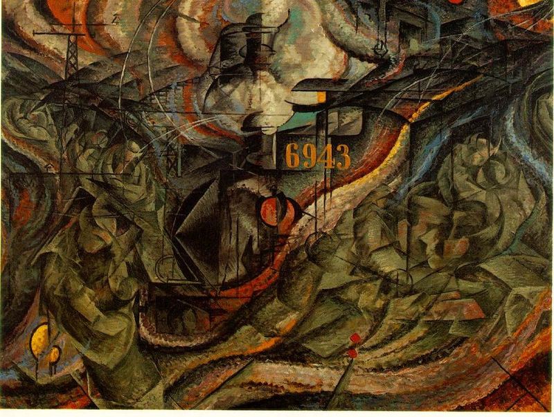 "States of Mind II: The Farewells," an early Futurist painting depicting arrival and departure from a railroad station