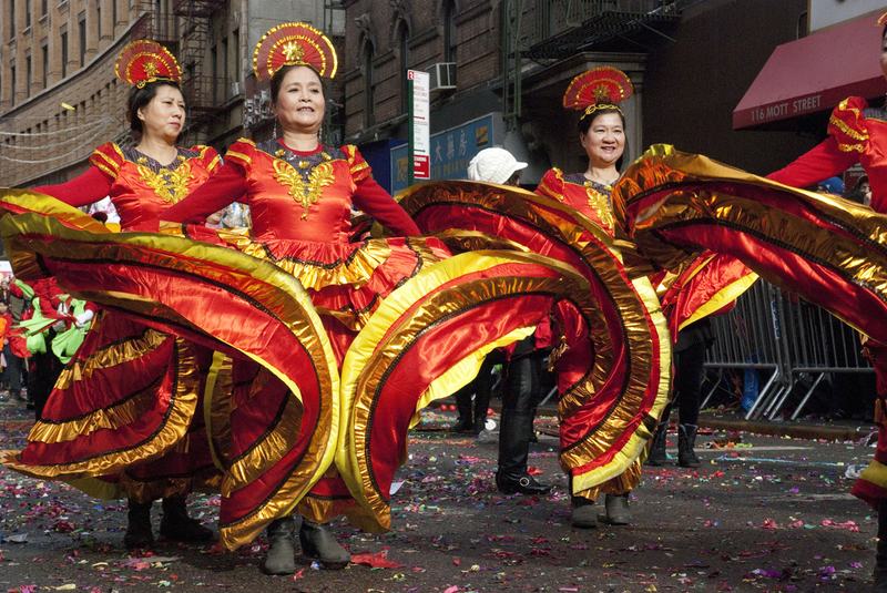Traditional dancers in the Lunar New Year parade in Chinatown, NY.