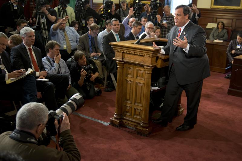 TRENTON, NJ - NJ Governor Chris Christie speaks to press on March 28, the day after an internal investigation exonerates him from involvement in Bridgegate.