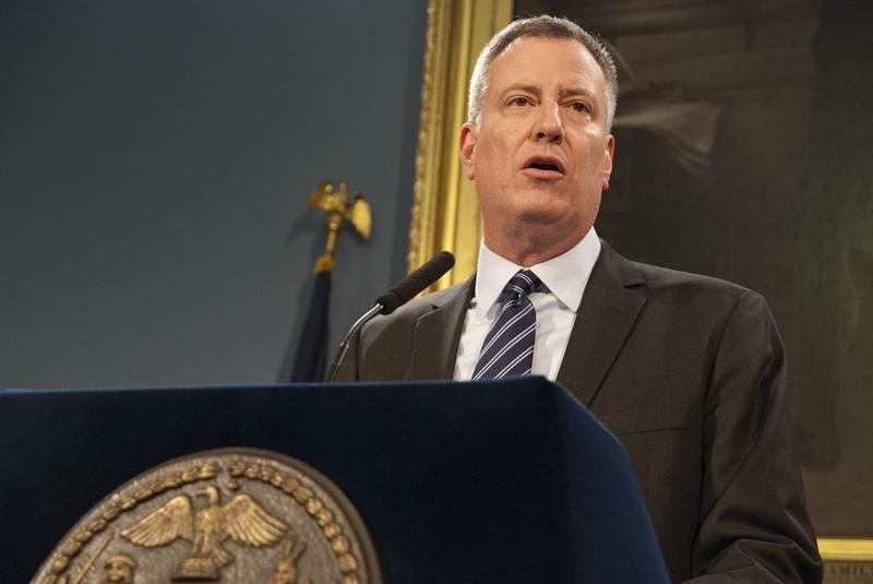 Mayor Bill de Blasio speaks at a press conference about Myls Dobson on January 17th.